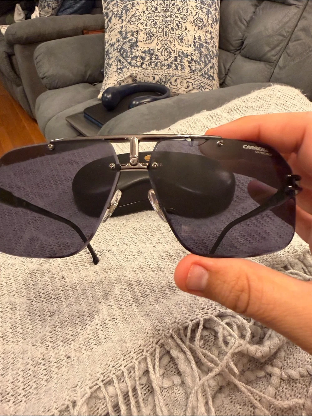 Carrera Men’s Black and Silver Rimless Sunglasses